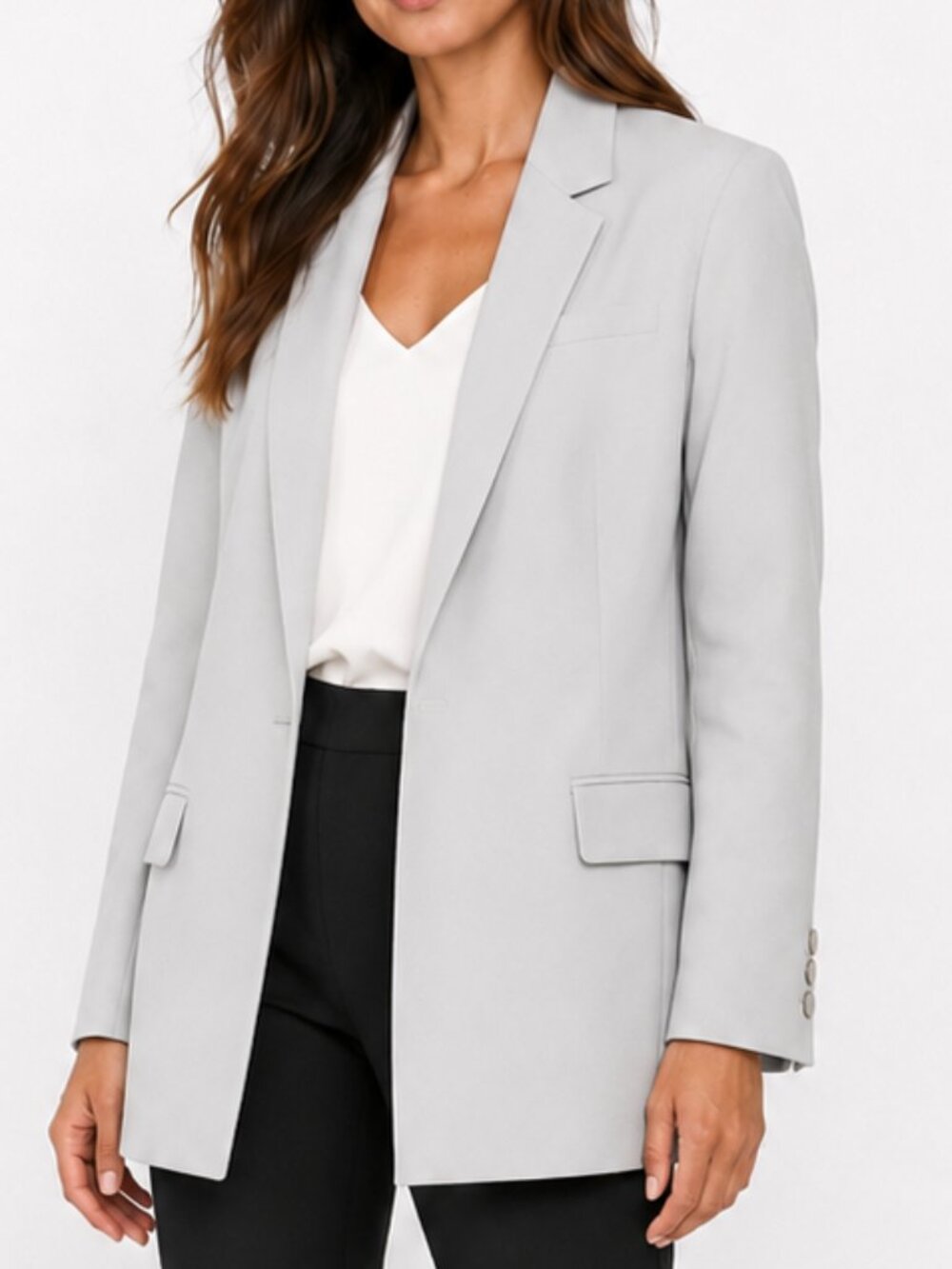 Rachel Zoe Dove Grey Longline Open Front Blazer Size M EUC